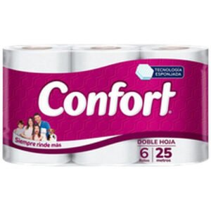 PAPEL HIGIENICO DOBLE/H 25 MT CONFORT 8X6 ROLLOS