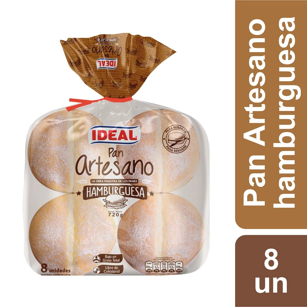 PAN HAMBURGUESA ARTESANO IDEAL 5X8UN 720GR