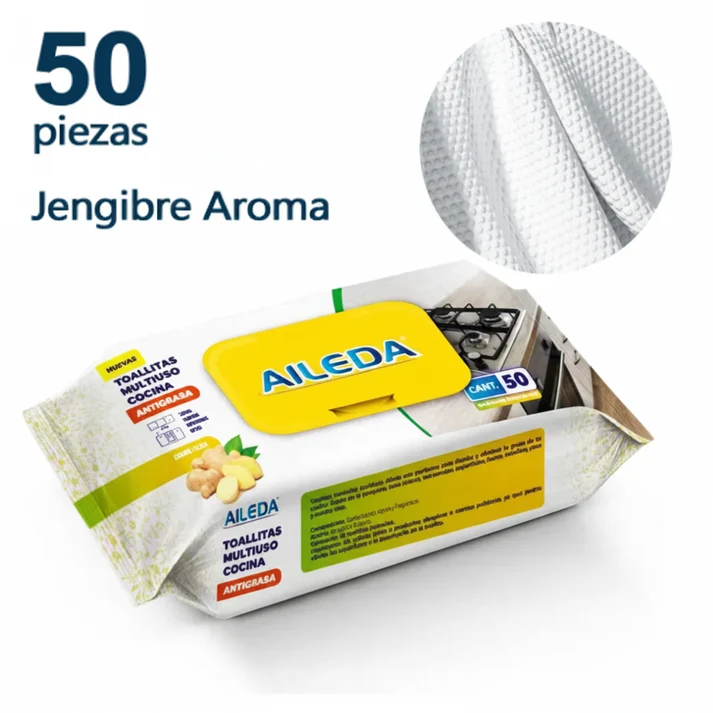 TOALLITAS HUMEDAS ANTIGRASA COCINA JENGIBRE 9x50U