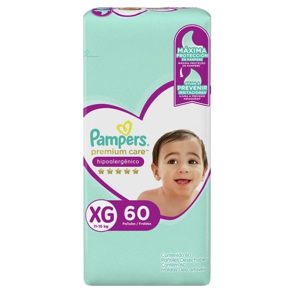 PAÑAL PREMIUM CARE PAMPERS XG 2X60UN