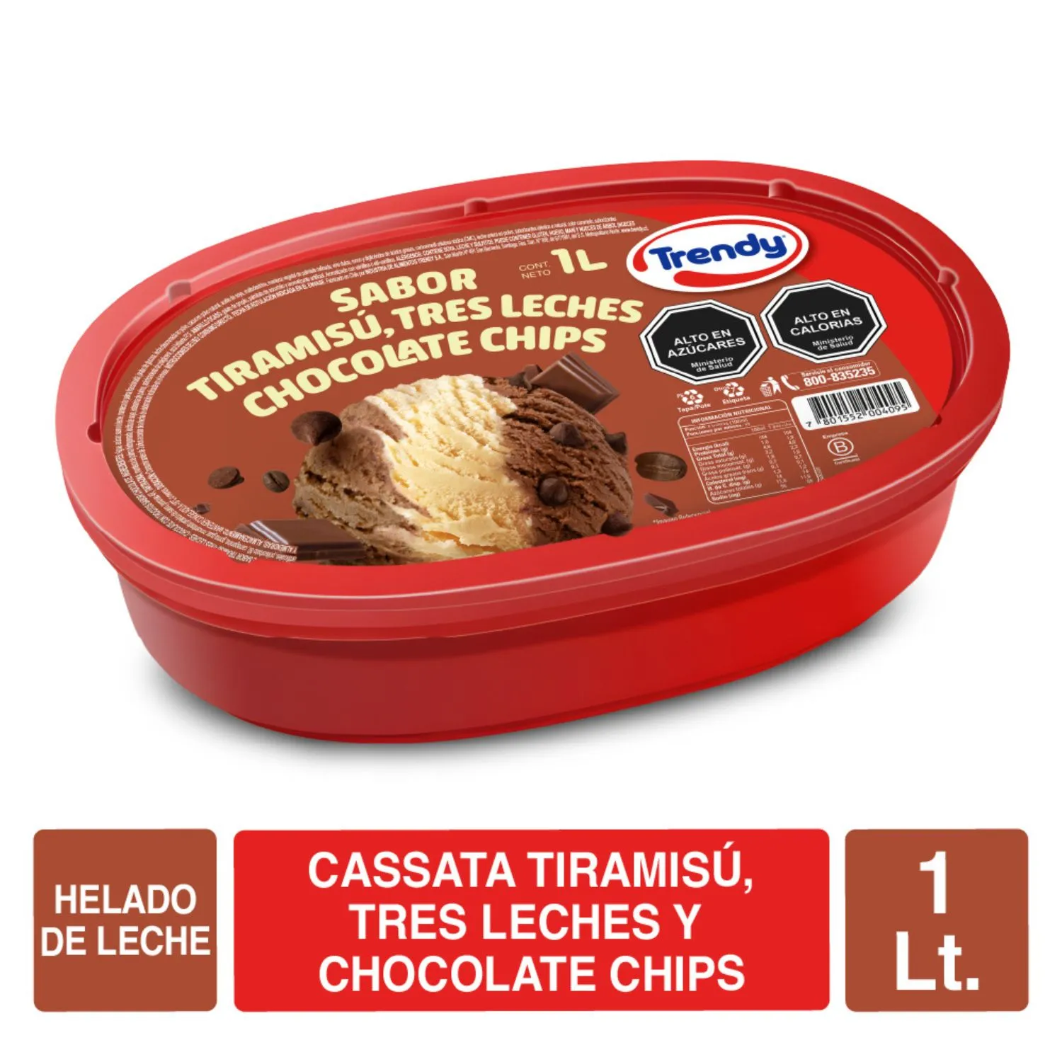 HELADO TIRAMI/3LECH/CHO CHIP TRENDY 6X1000CC