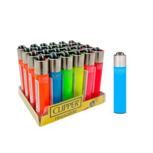 ENCENDEDORES SLIM CLIPPER SOLID FLUO DISPLAY 24 UN